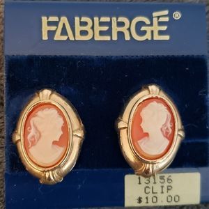 NWT Vintage Faberge Cameo Clip On Earrings